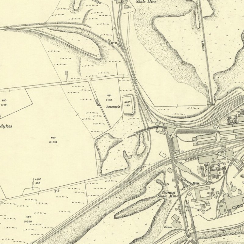 Hut Mines & Quarry - 25" OS map c.1916, courtesy National Library of Scotland