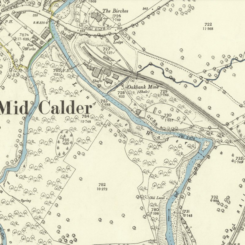 Oakbank No.1 & 2 Pits - 25" OS map c.1896, courtesy National Library of Scotland